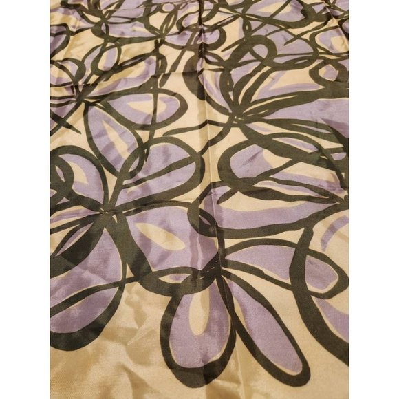 Vintage Silk Scarf Gray, Yellow Olive Green Abstract Scarf - Picture 2 of 5